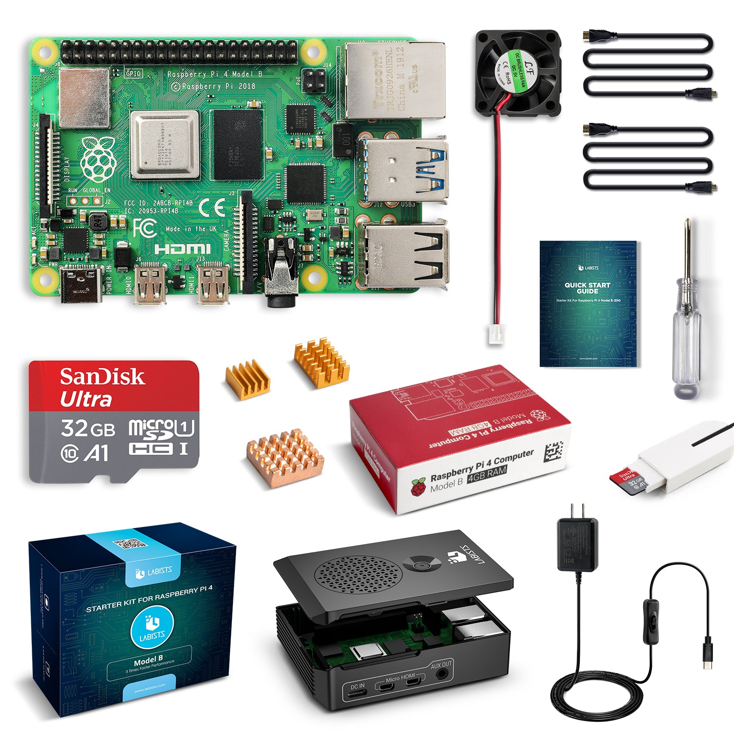 Raspberry Pi 4 4GB RAM Board+32GB Complete Starter Kit - LABISTS